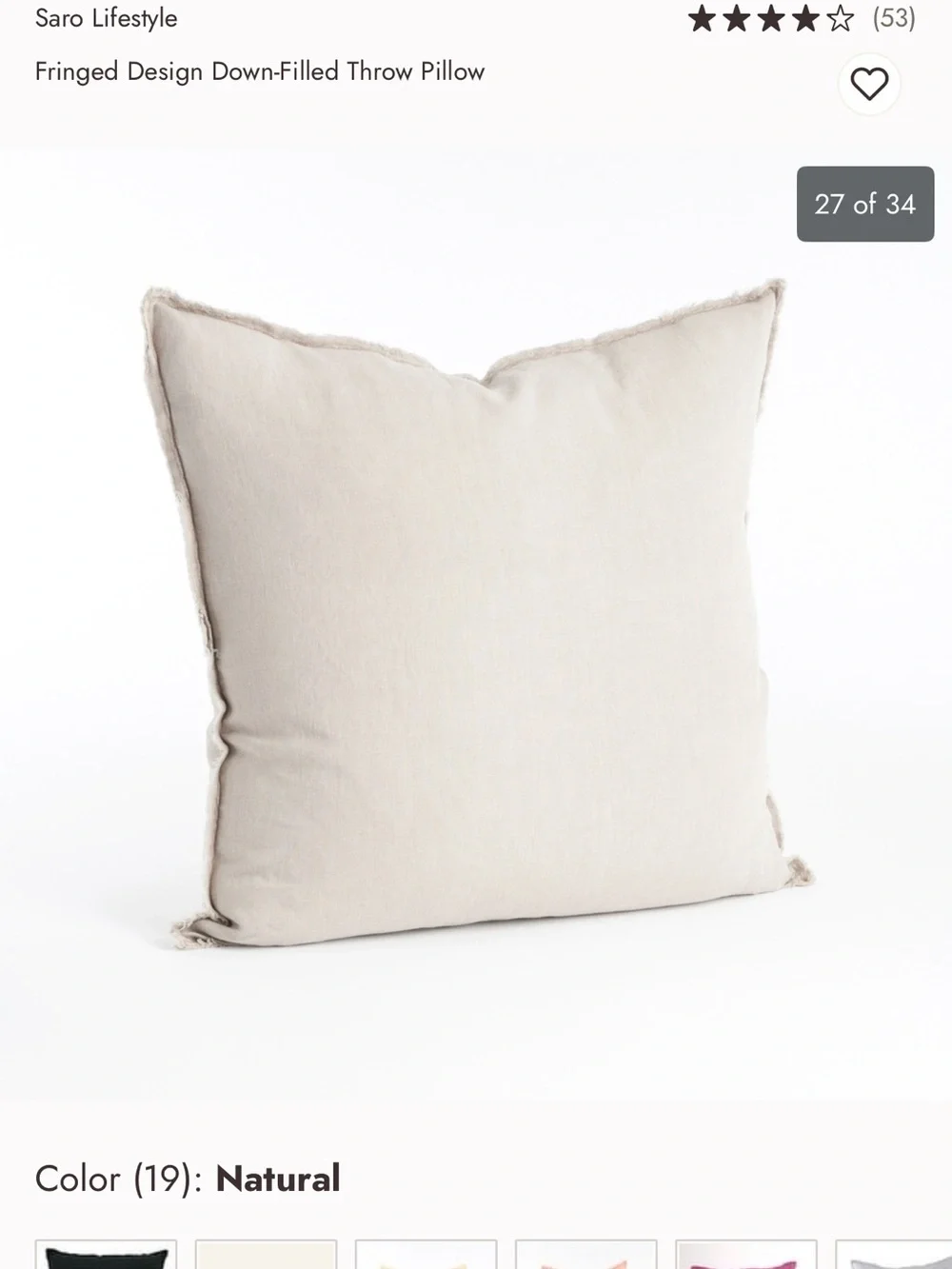 Natural Fringed Down-Filled Throw Pillow - Picture 1 of 2